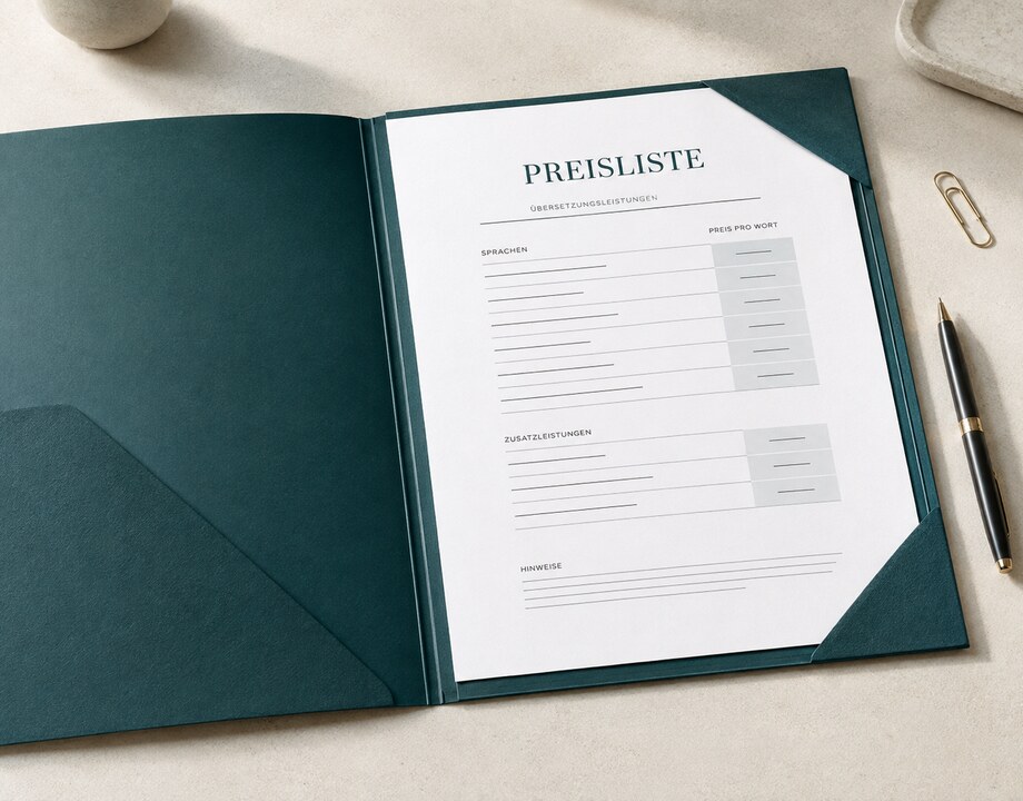 Preisliste als Teal-Ordner